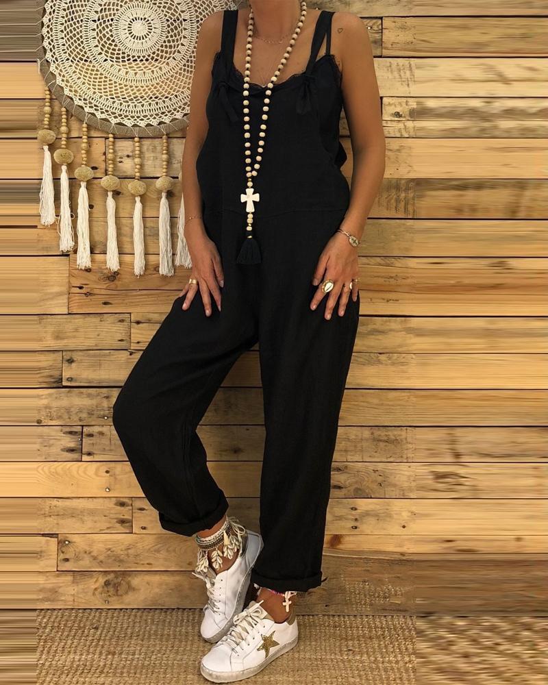 Knotted Detail Casual Suspender Jumpsuit