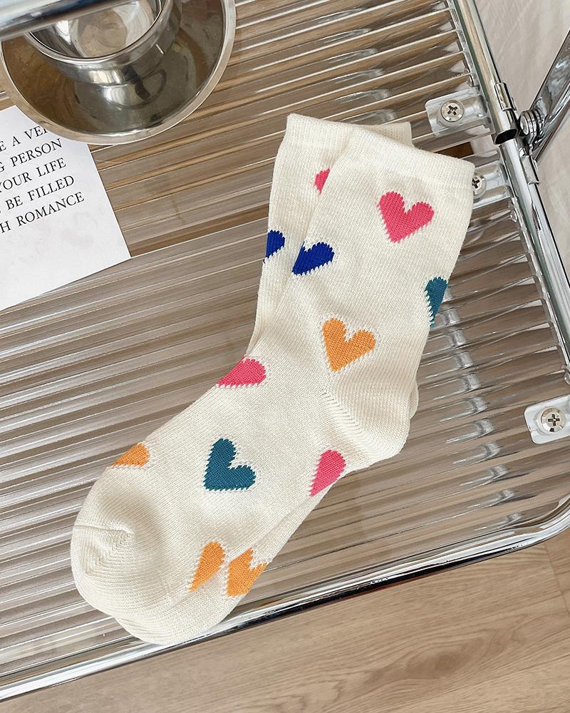 1Pair Heart Colorblock Thermal Crew Socks