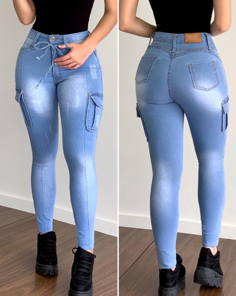 Pocket Design Ripped Skinny Jeans