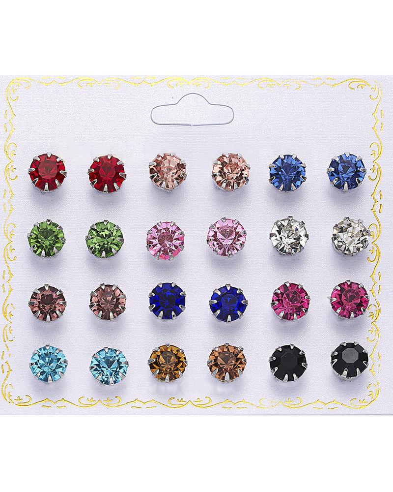 12Pairs Minimalist Crystal Stone Geometric Stud Earrings Set