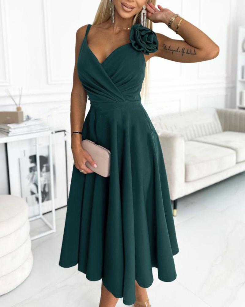 Rose Detail Spaghetti Strap Party Dress