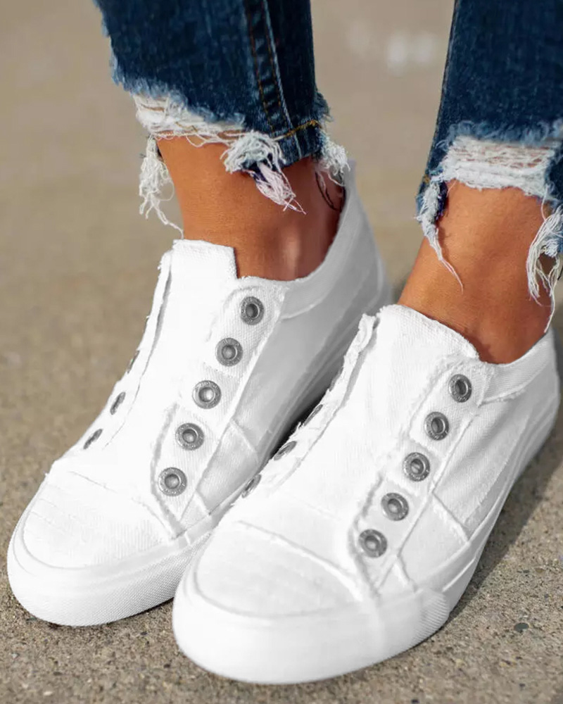 Eyelet Slip-on Canvas Sneakers