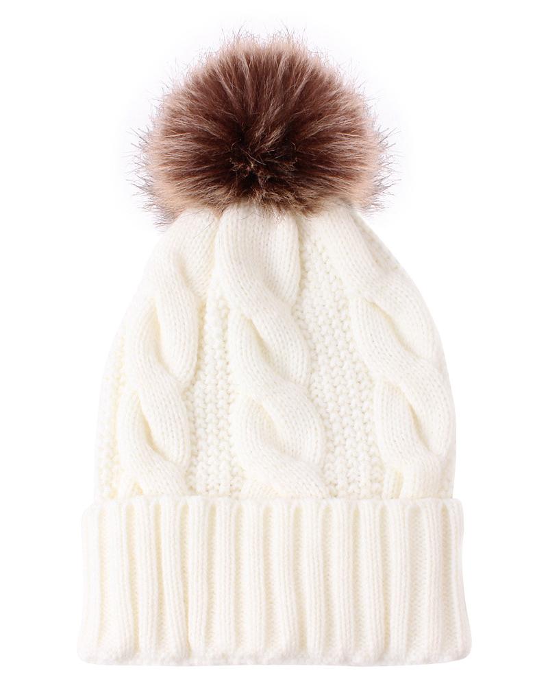 Cable Knit Bennie Hat With Pom Pom