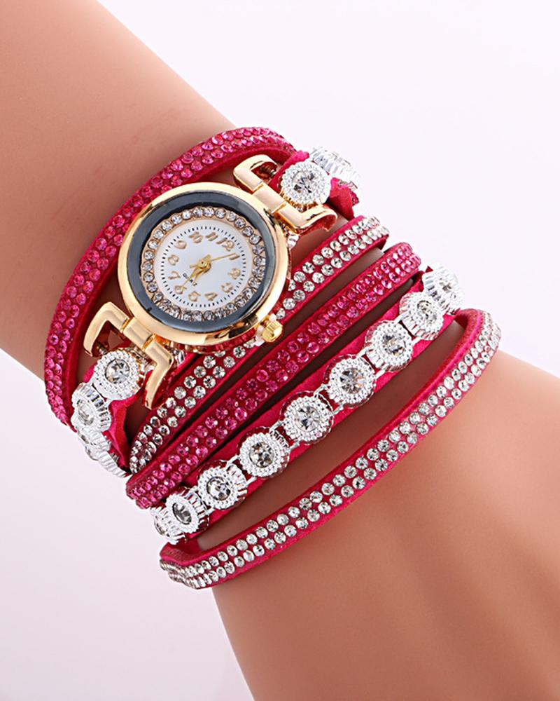 Watches  ChicMe 1pc Allover Rhinestone Stackable Bangle Quartz Watch