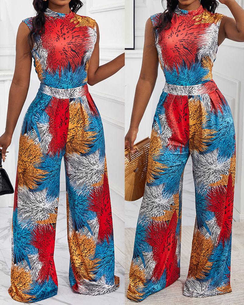 Graphic Print Wide Leg Jumpsuit