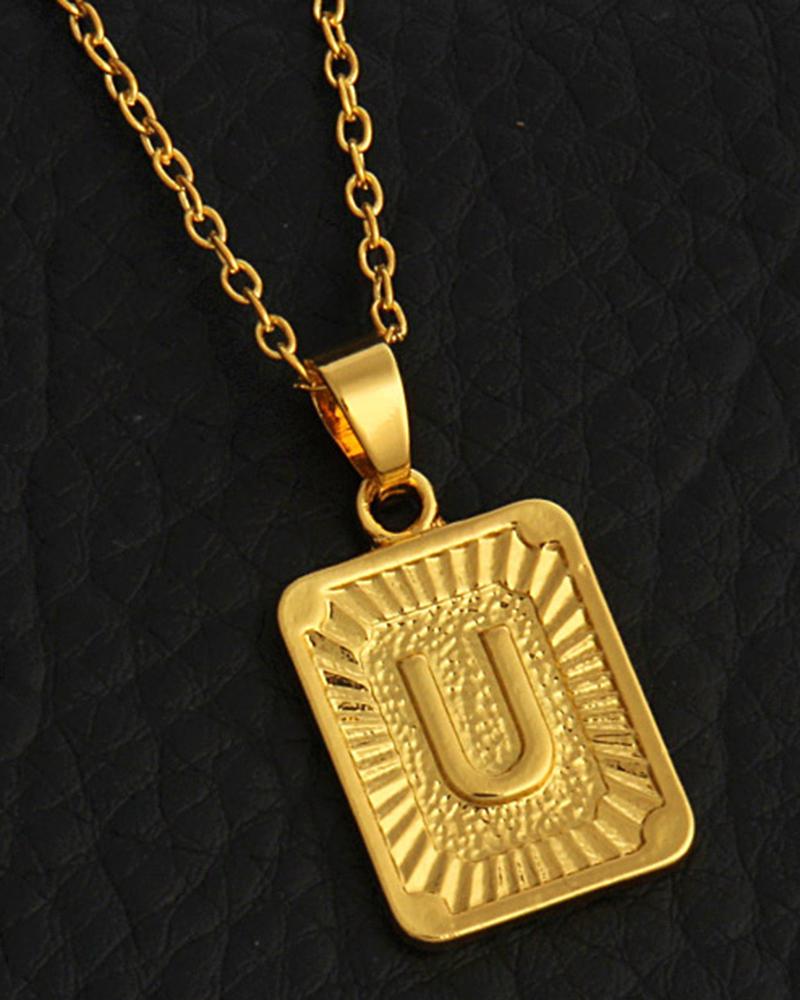 1pc Letter Embossed Square Pendant Necklace