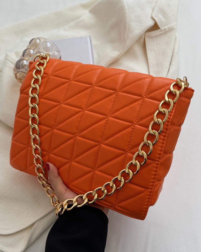 Flap Zipper Design Quilted Chain Strap Shoulder Bag