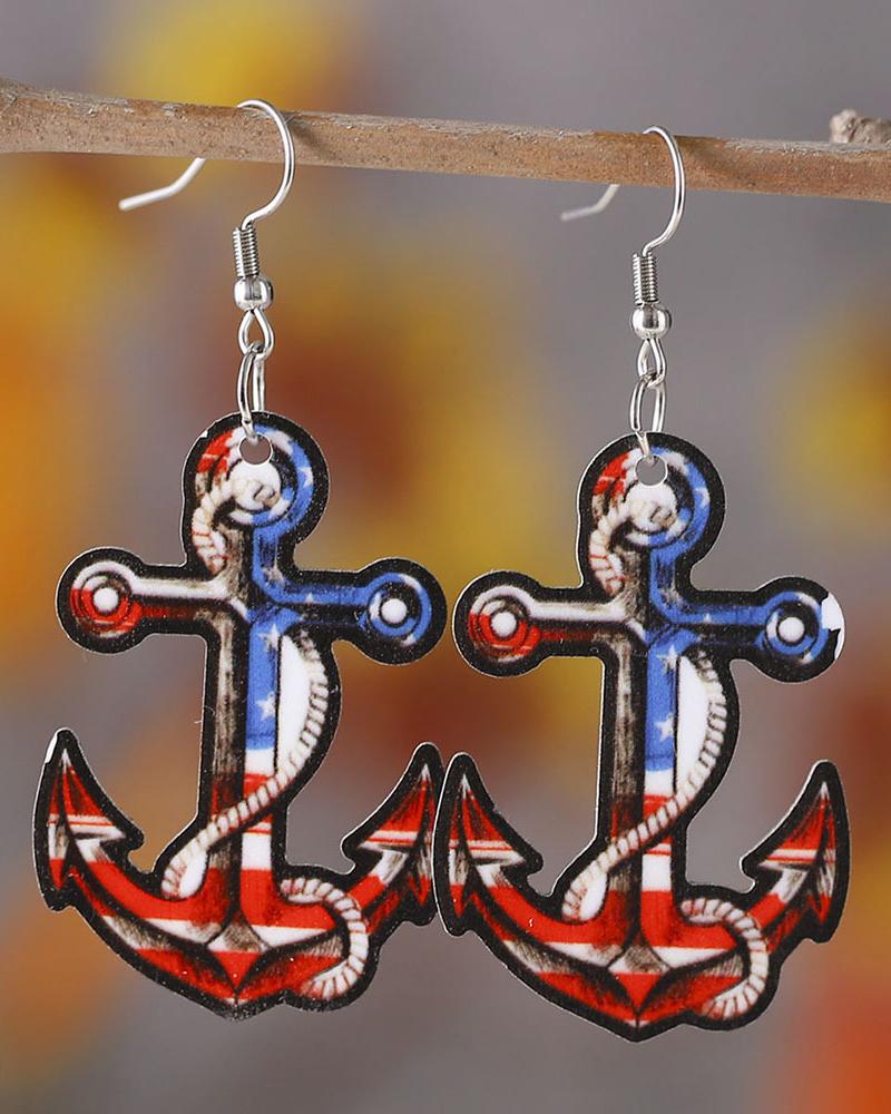 1Pair Independence Day Flag Anchor Shaped Drop Earrings