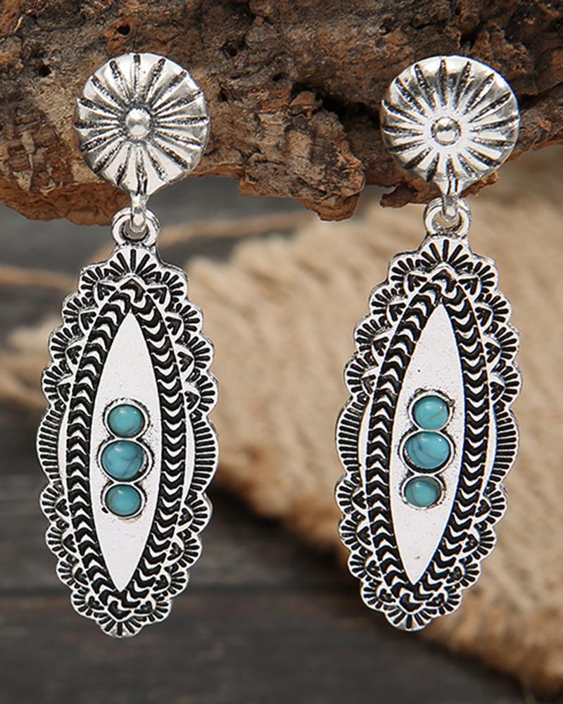 1Pair Bohemian Turquoise Oval Drop Earrings