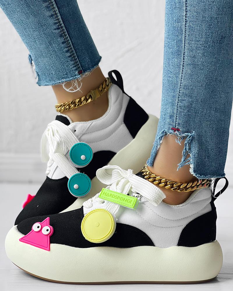 Colorblock Cartoon Lace-up Platform Sneakers