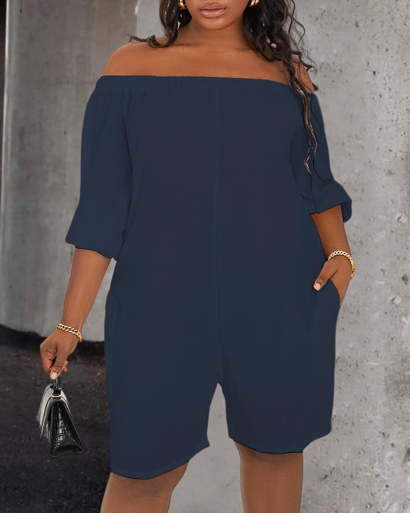 Jumpsuits&Rompers Plus Size Off Shoulder Pocket Design Casual Romper