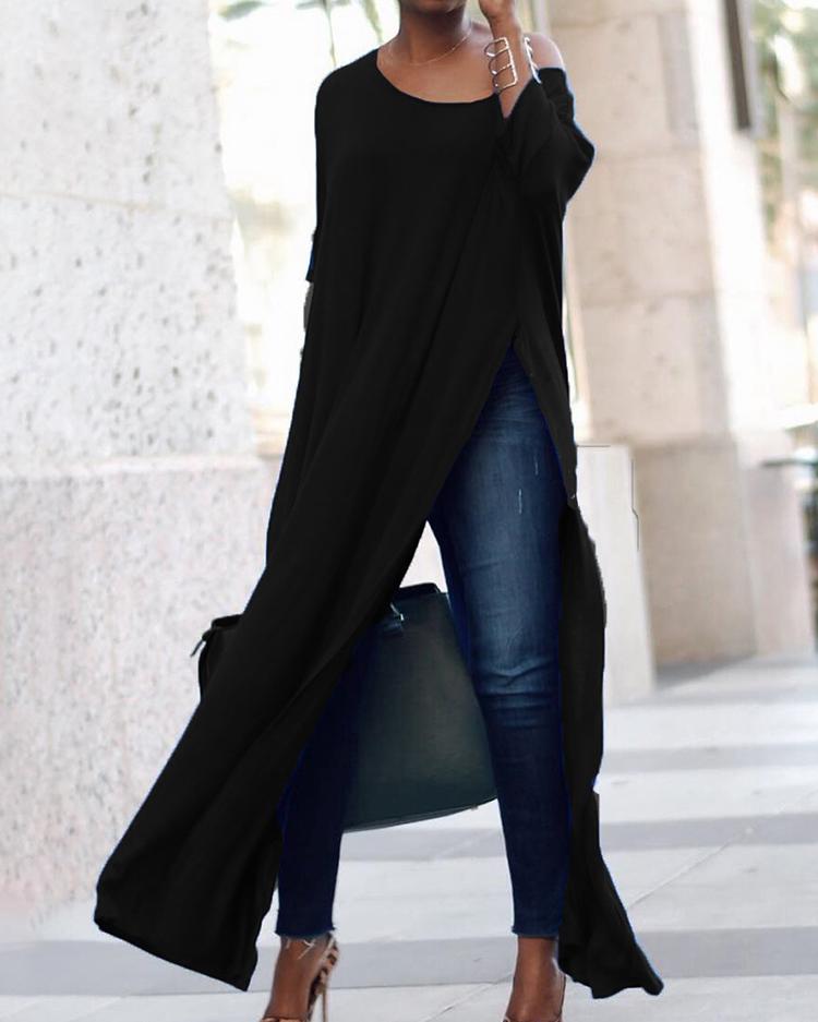 T-shirt & Tees  ChicMe Stylish Solid High Slit Casual T-Shirt