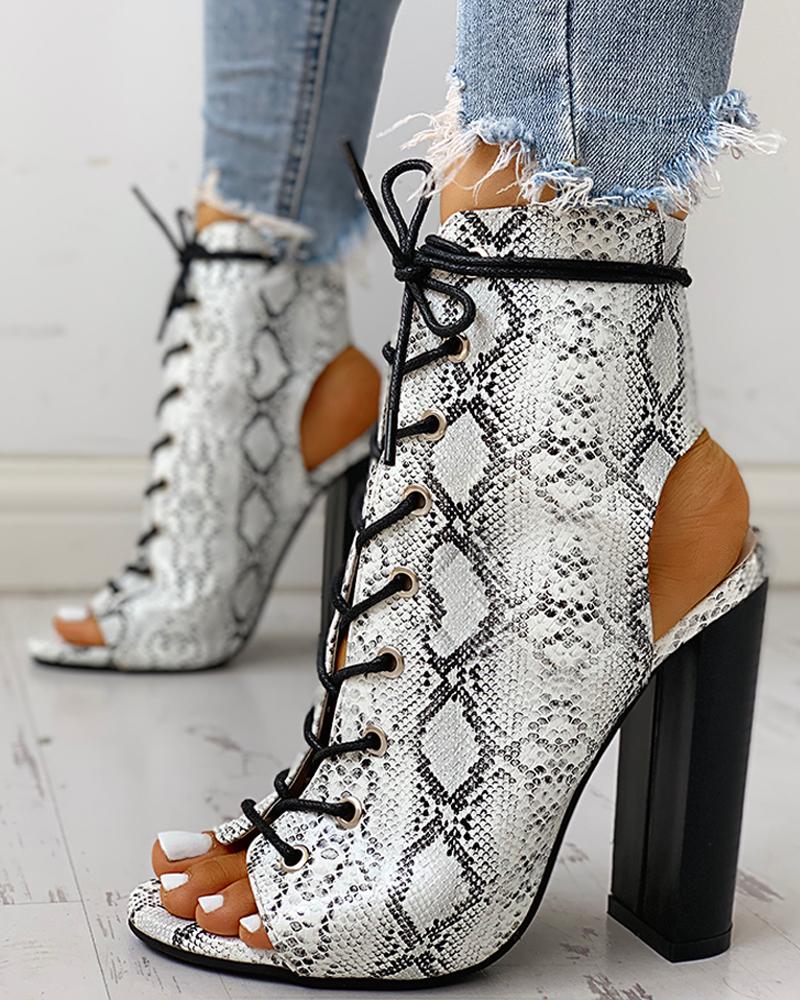 Peep Toe Bandage Crisscross Chunky Heeled Boots