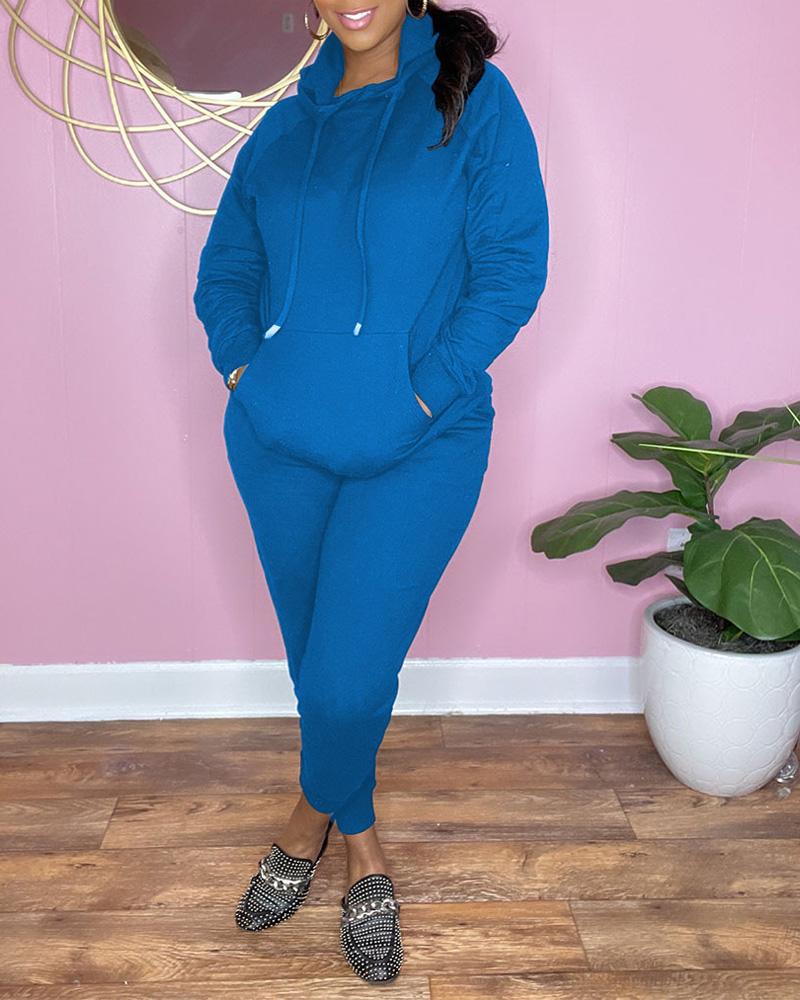 Long Sleeve Drawstring Hoodie & Pants Set