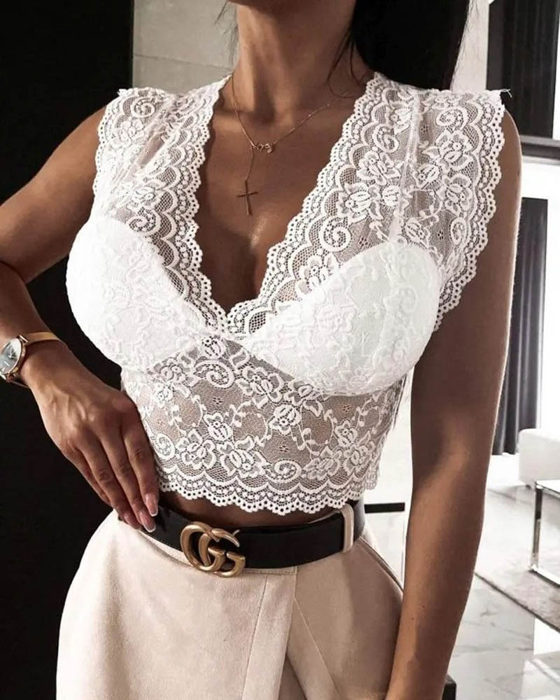 Padded Crochet Lace Crop Top