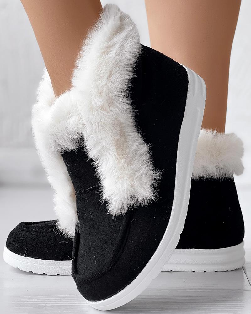 Fuzzy Detail Thermal Lined Ankle Boots