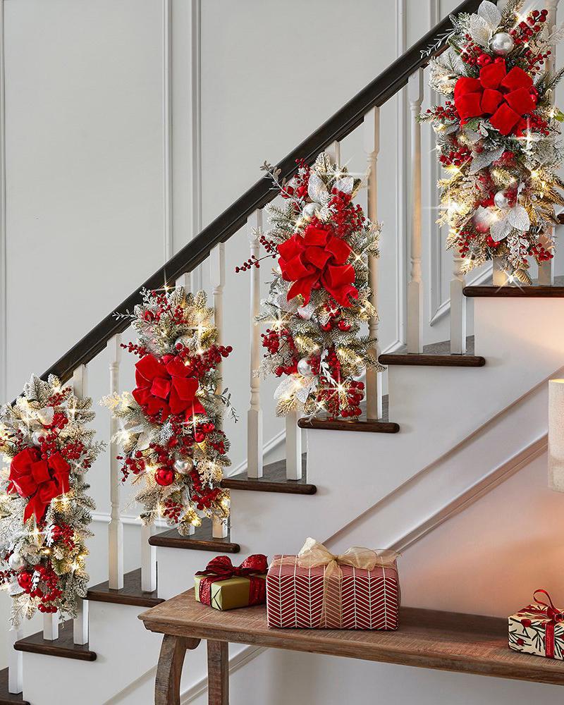 Christmas Lighted Door Hanging Ornament Jingle Bell Bow Christmas Decorations Indoor Outdoor Party Supplies Without Battery