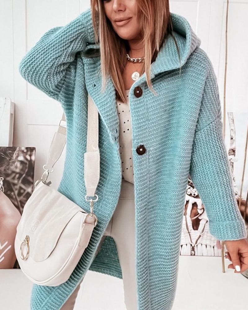 Long Sleeve Button Front Knit Hooded Cardigan