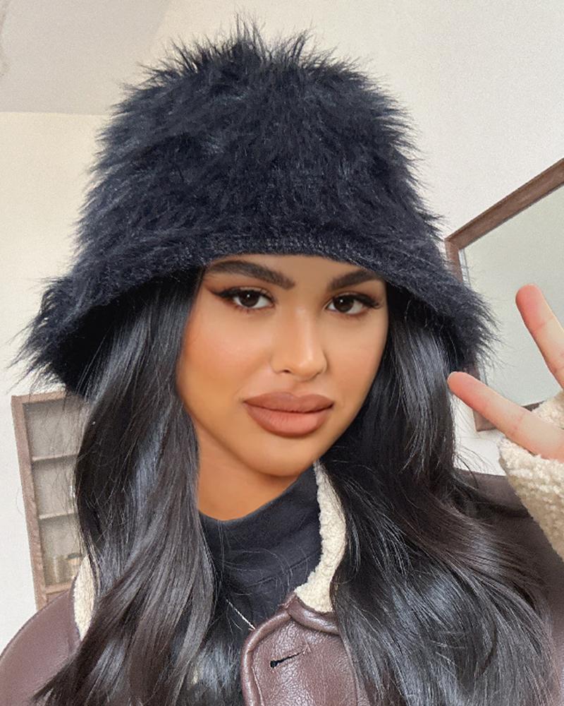 Faux Fur Fluffy Wram Bucket Hat
