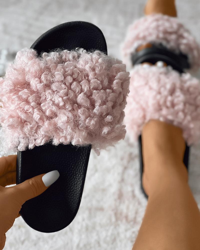 Fluffy Strap Casual Slippers