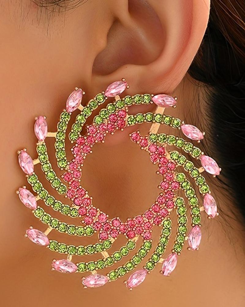 1Pair Rhinestone Floral-Shape Personality Hoop Earrings Fashion Evening Jewelry