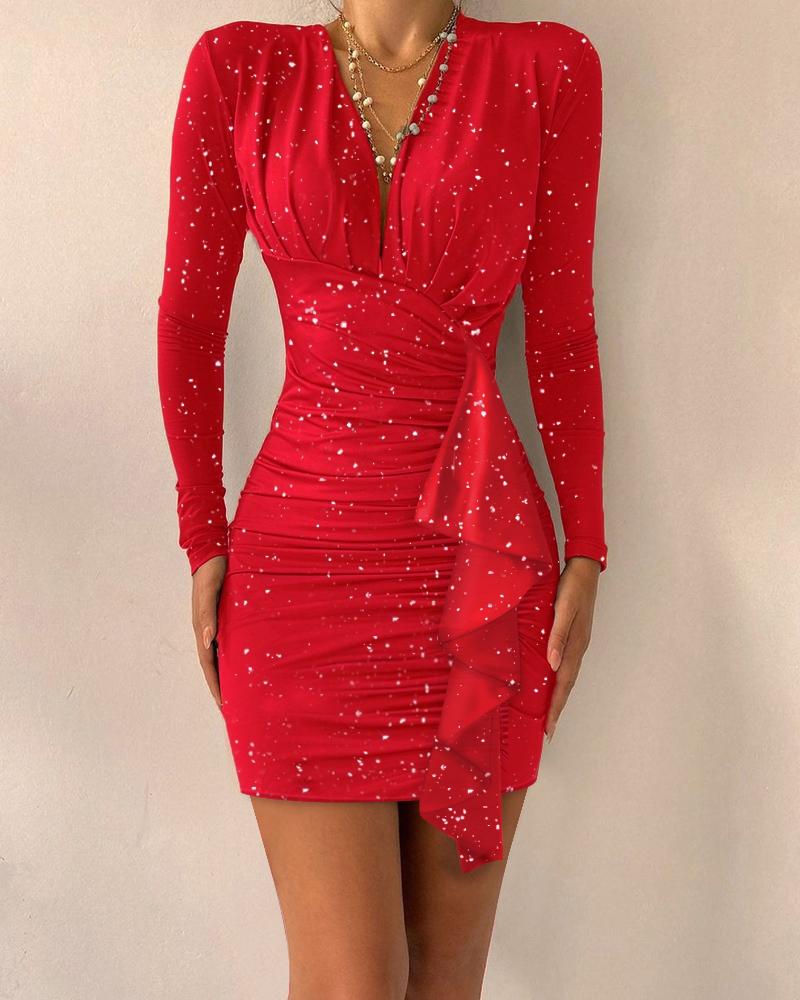 Glitter Long Sleeve Ruched Party Dress