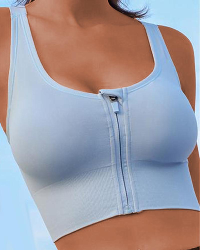 Zipper Front Criss Cross High Impact Sports Bra