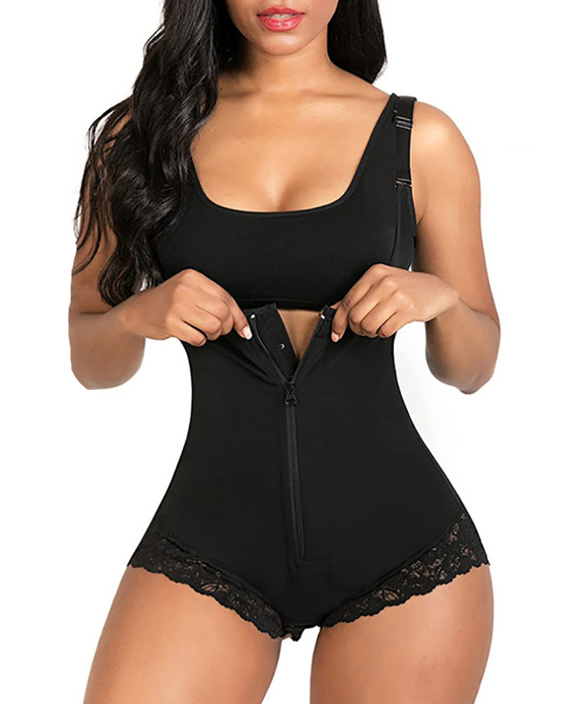 Tummy Control Body Shaper Zip Front Lace Shapewear