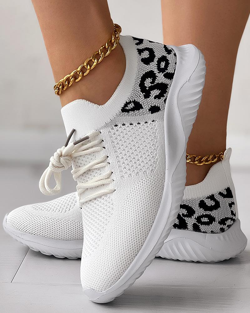 Leopard Lace-up Breathable Casual Sneakers
