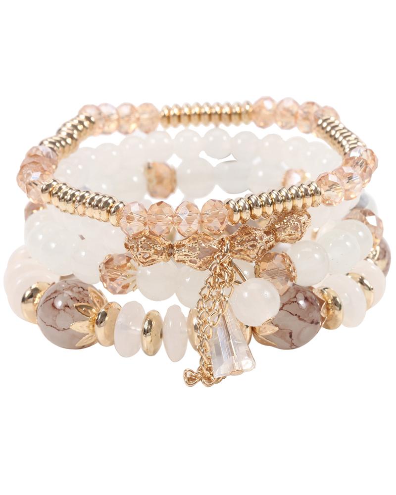 4pcs Bohemian Crystal Stone Beaded Stackable Tassel Bracelets Set