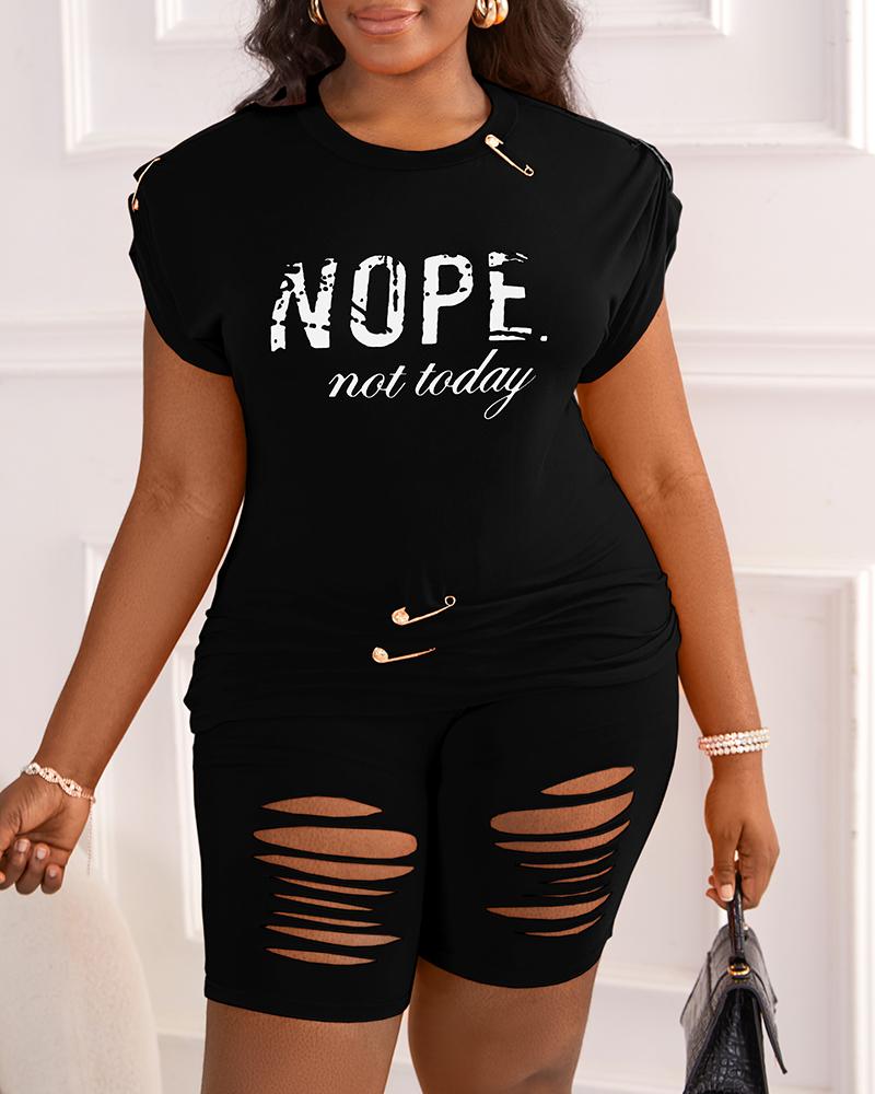 Nope Not Today Print Casual Top & Shorts Set