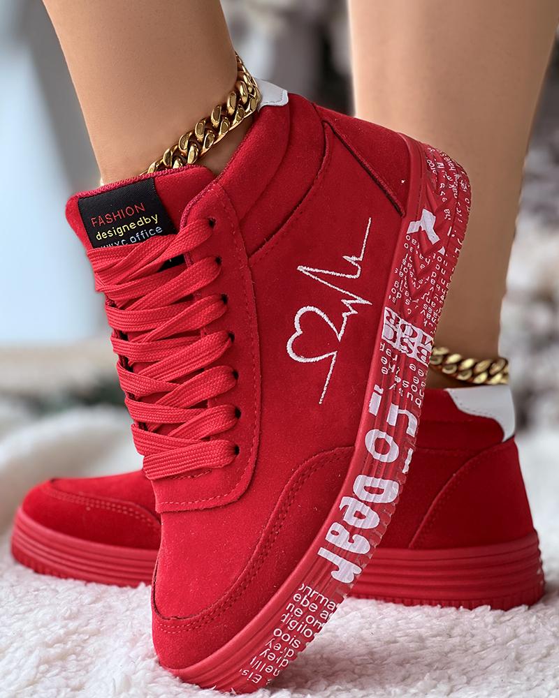 Heart Embroidery Lace-up Platform Sneakers