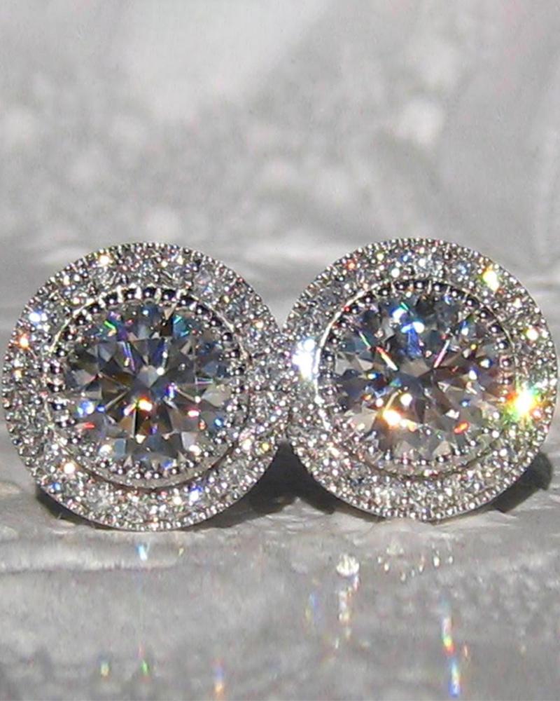1Pair Round Cut Rhinestone Zircon Earrings