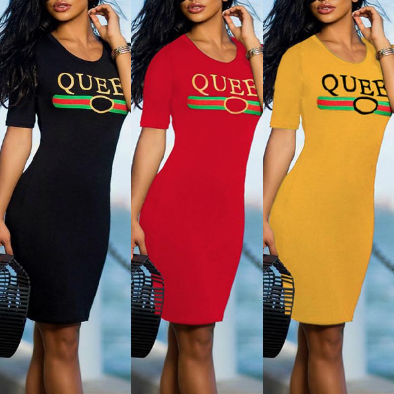 Trendy Letter Print Slinky Bodycon Dress