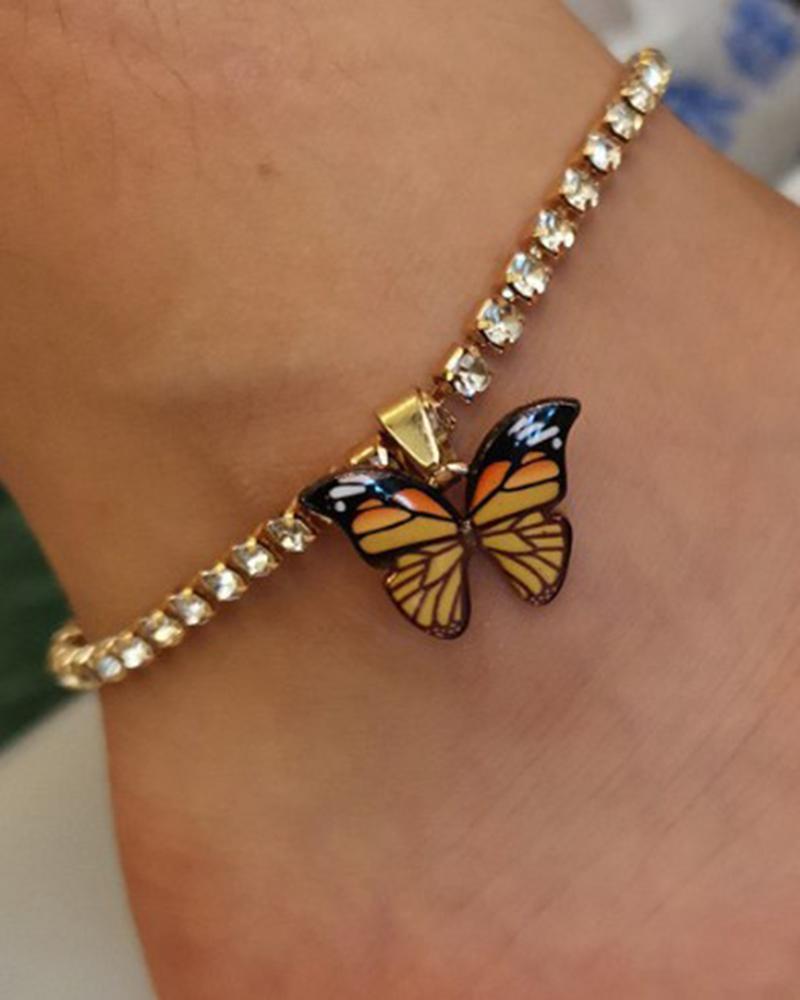 1pc Colorful Rhinestone Decor Butterfly Pendant Anklet