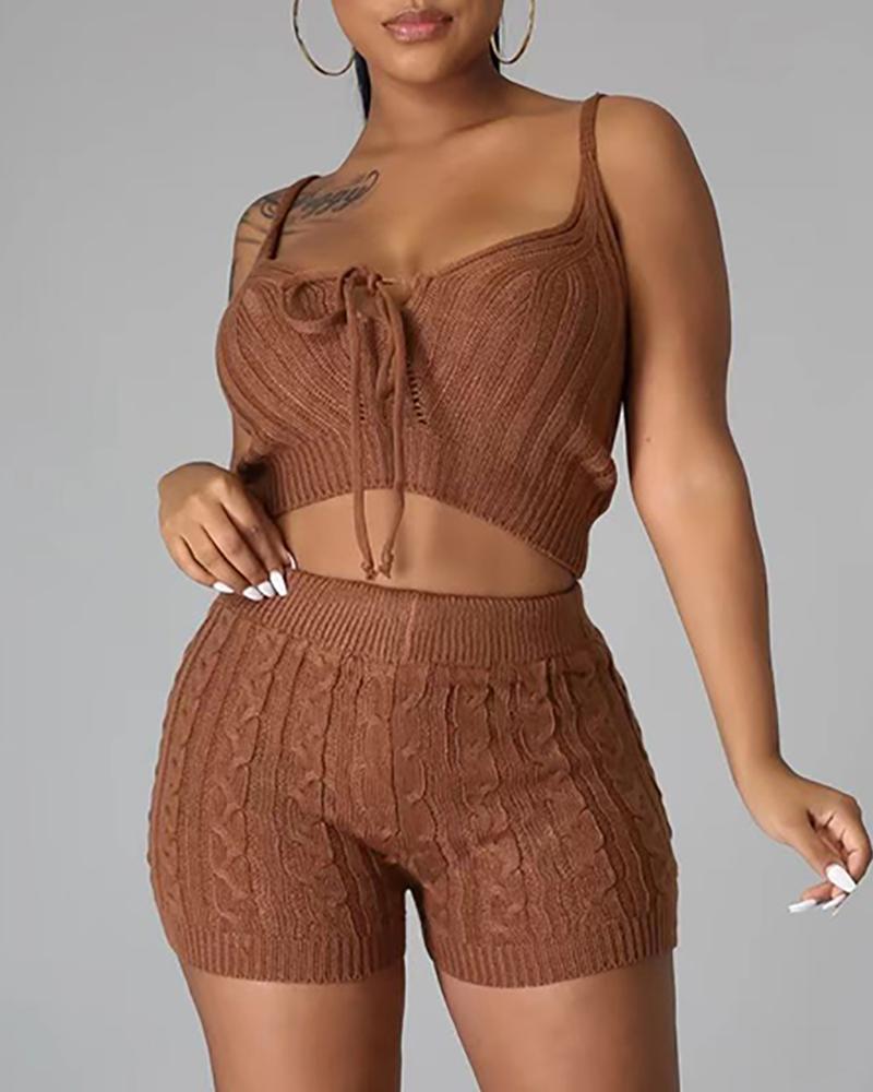 Knit Tied Detail Top & High Waist Shorts Set