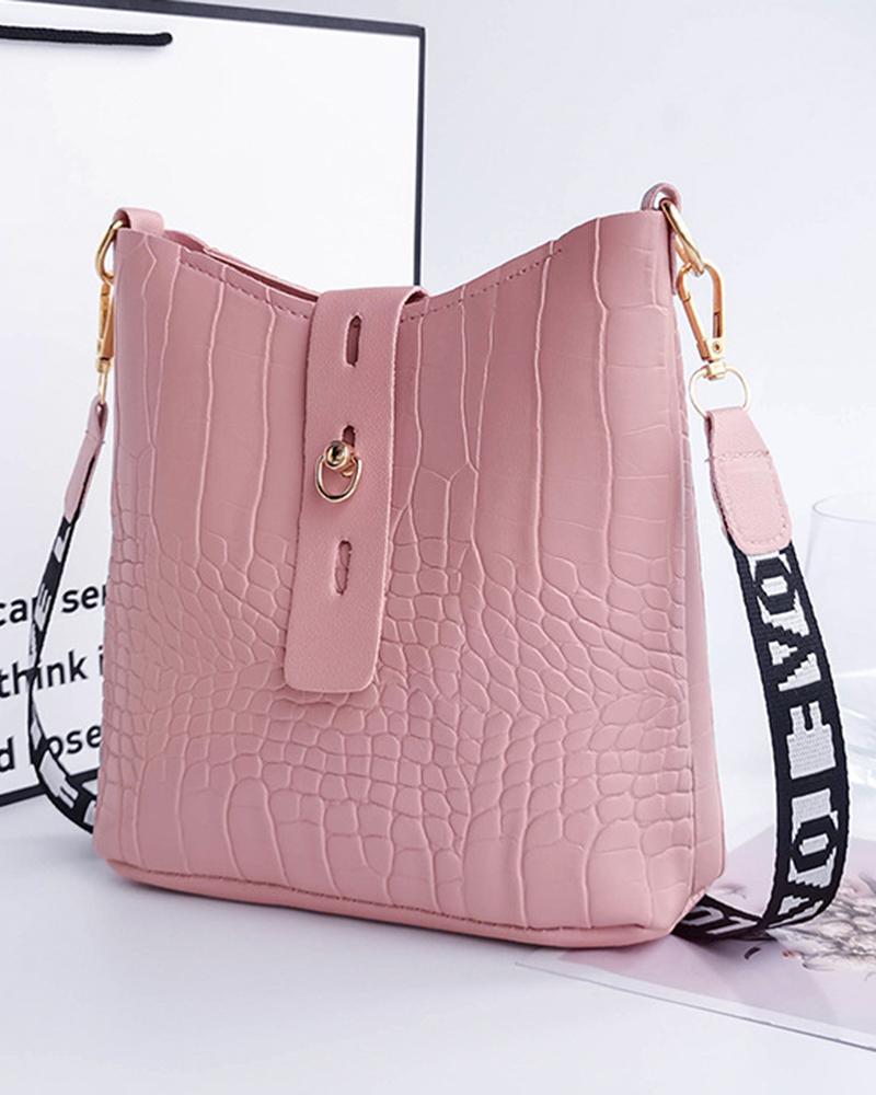 Crocodile Letter Tape Strap Crossbody Shoulder Bag