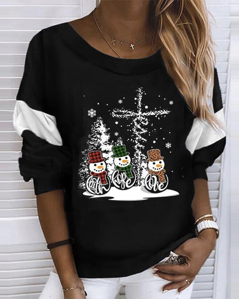 Christmas Snowman Print Long Sleeve Top