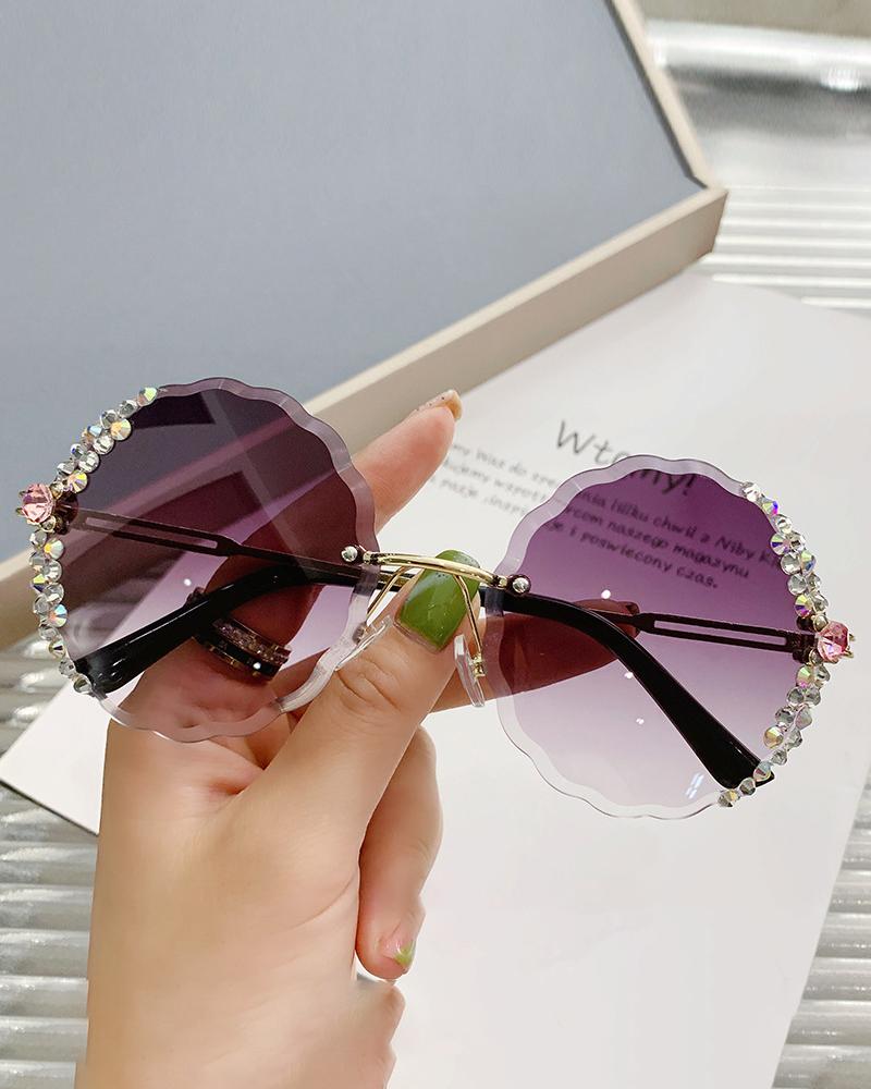 1Pair Ombre Lens Rhinestone Rimless Fashion Sunglasses