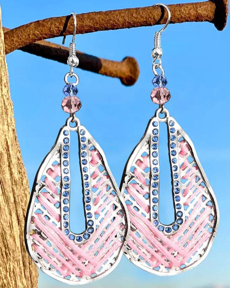 1Pair Rhinestone Hollow Out Water Drop Earrings