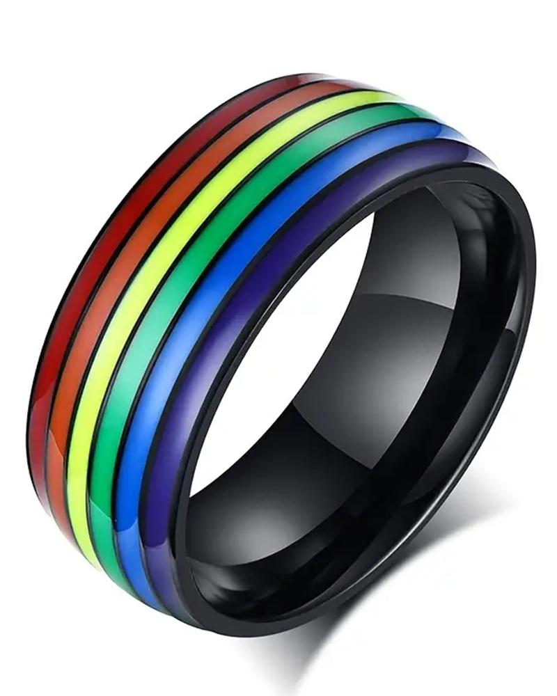 1pc Rainbow Stripe Pride Month Wide Ring