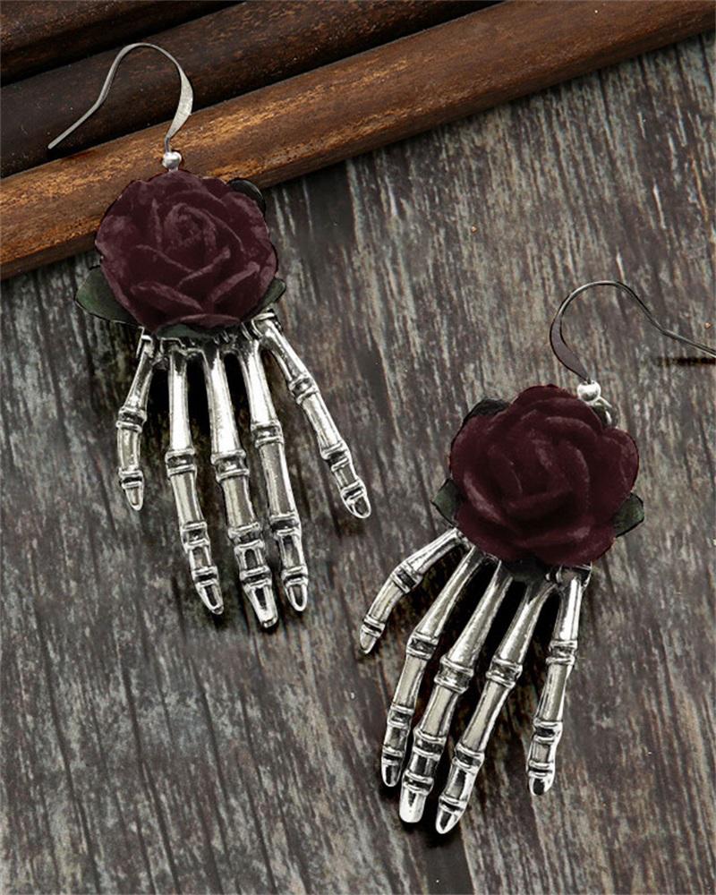 1Pair Halloween Goth Skeleton Hand Design Drop Earrings