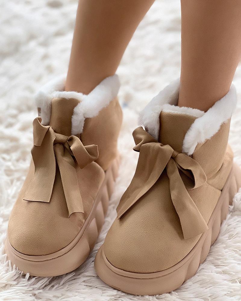   ChicMe Tied Detail Fuzzy Trim Lined Snow Boots