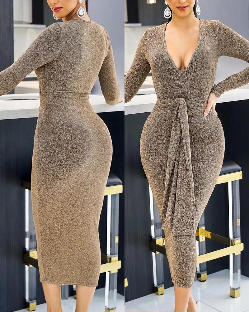 Long Sleeve Tied Detail Midi Dress