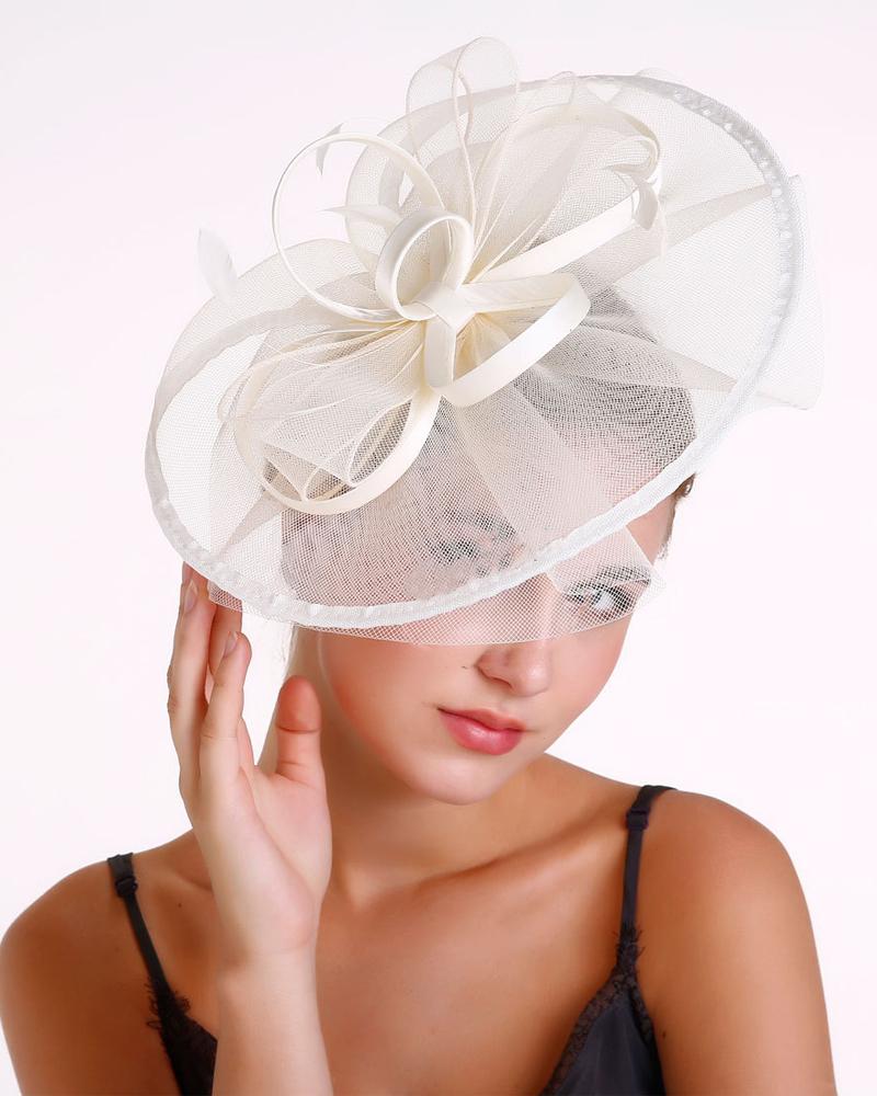 1pc Bowknot Fascinator Hat Feather Sheer Mesh Headband Bridal Wedding Cocktail Tea Party Headwear