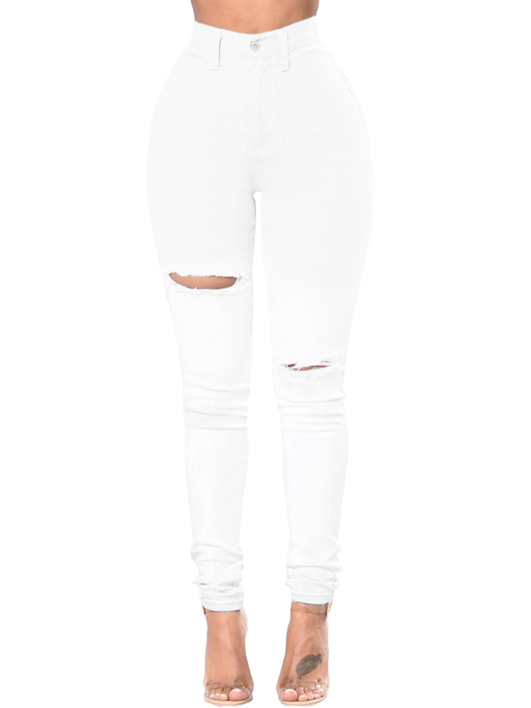 White High Waist Ripped Skinny Jeans