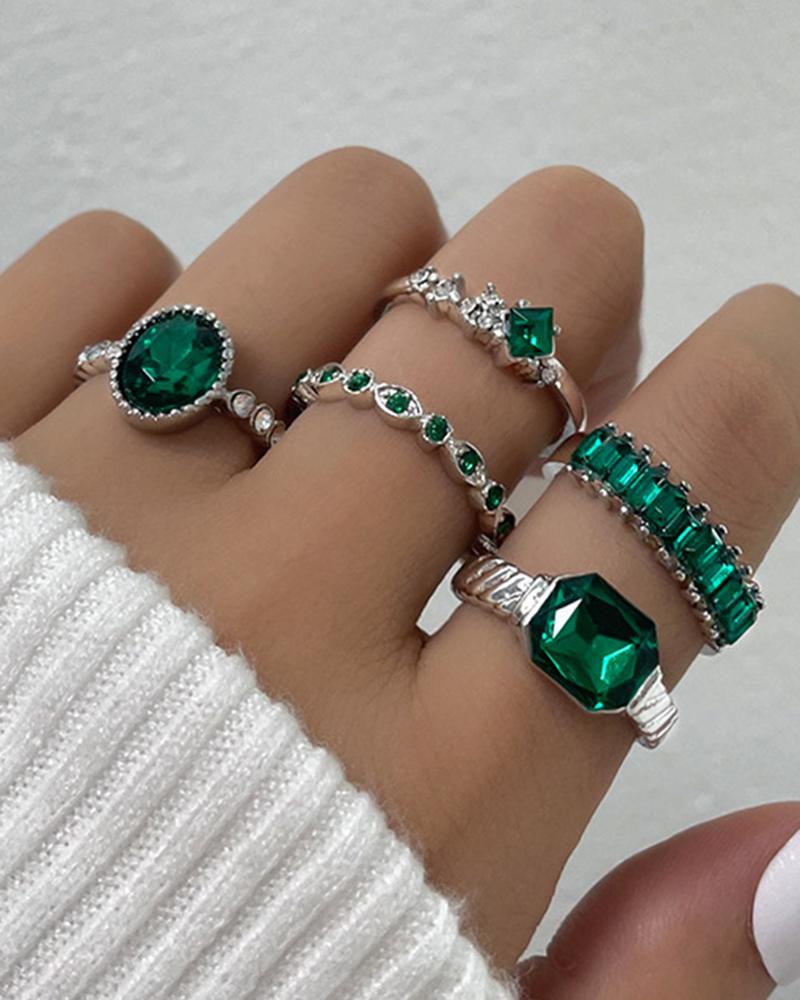 5pcs Vintage Geometric Stone Stackable Rings Set