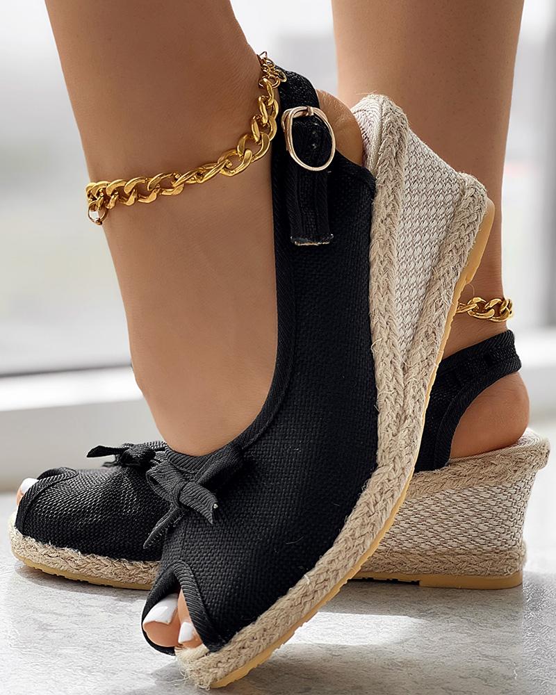 Peep Toe Slingback Bowknot Espadrille Wedge Sandals