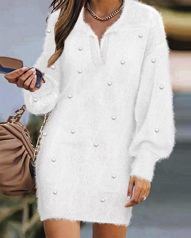 Lantern Sleeve Studded Long Sleeve Dress