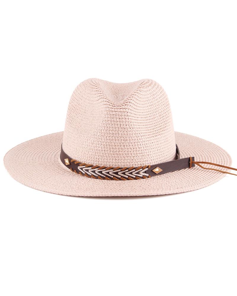 Geometric Pattern Wide Brim Straw Hat